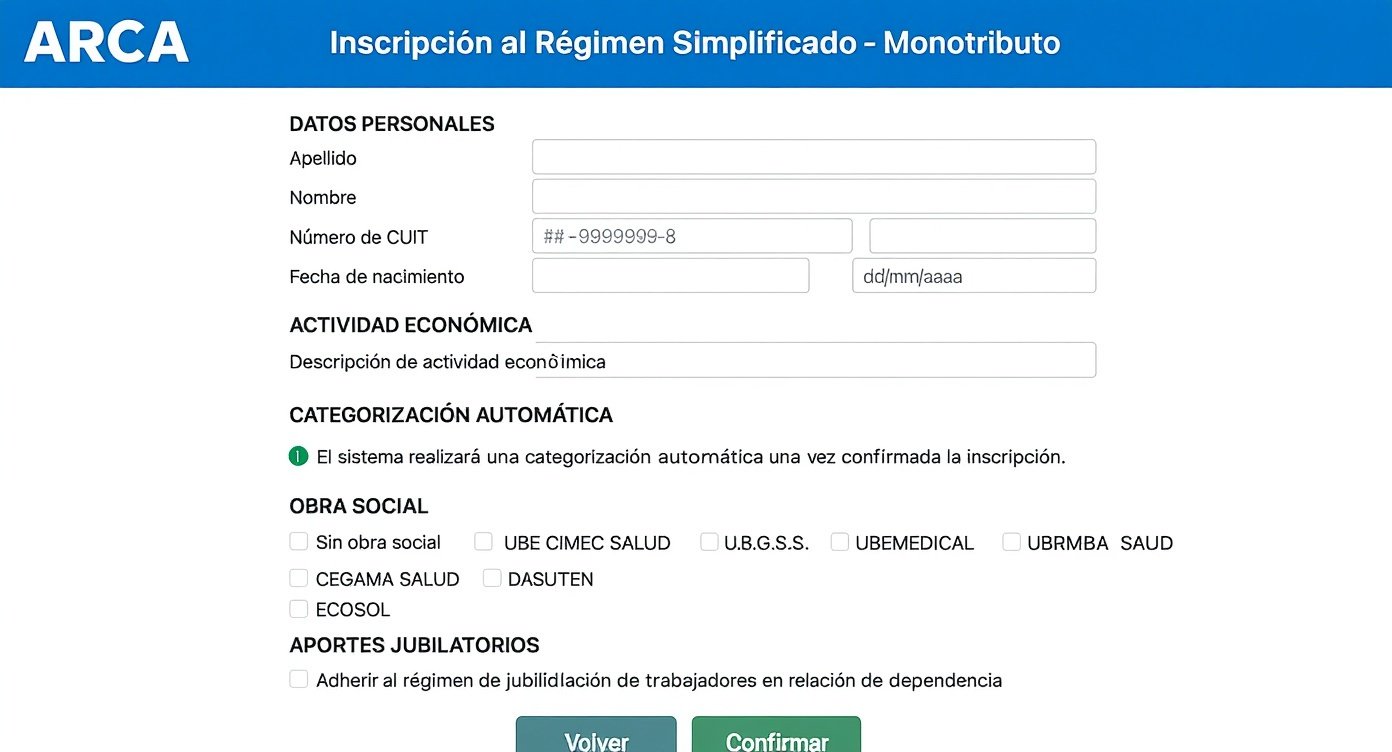 Formulario de alta Monotributo en ARCA